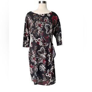 Floral Print Dress with 3/4 Sleeves, Robbie Bee, Size L